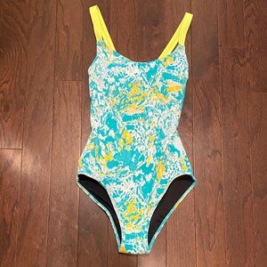 Vibrant Teal and Yellow Women's One Piece Swimsuit